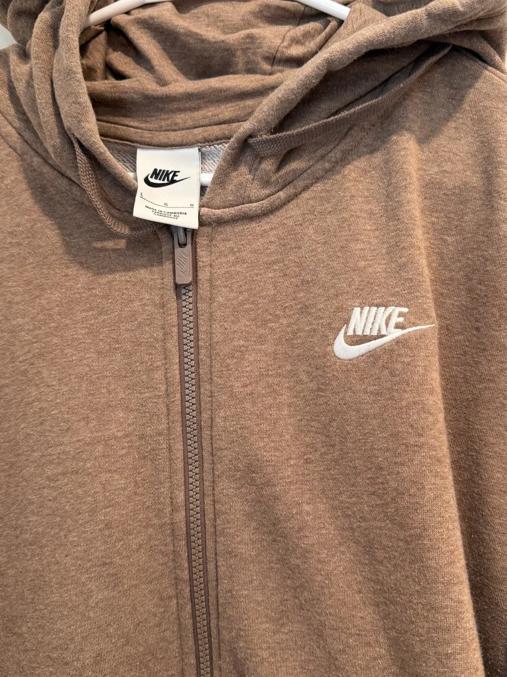 Nike Brown Full-Zip Hoodie with White Swoosh